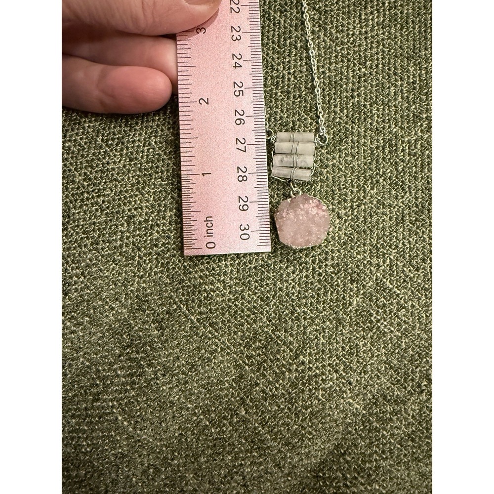 Handmade Rose Quartz Druzy Necklace | Wire Wrapped Quartz | Boho Crystal Pendant - Picture 6 of 7